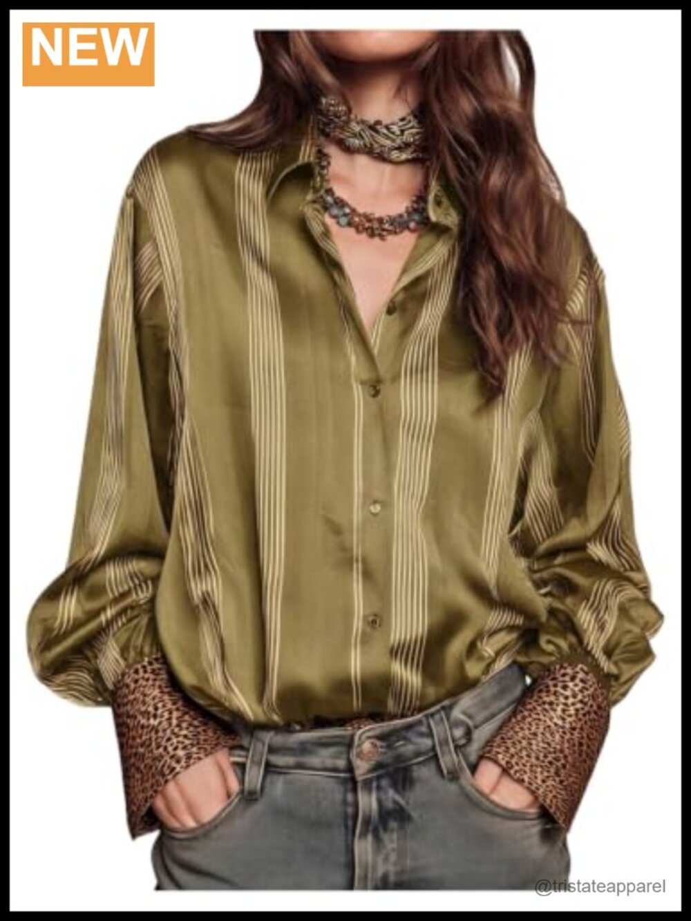 Striped Satin Button Down Long Sleeve Blouse Shirt Dressy Top